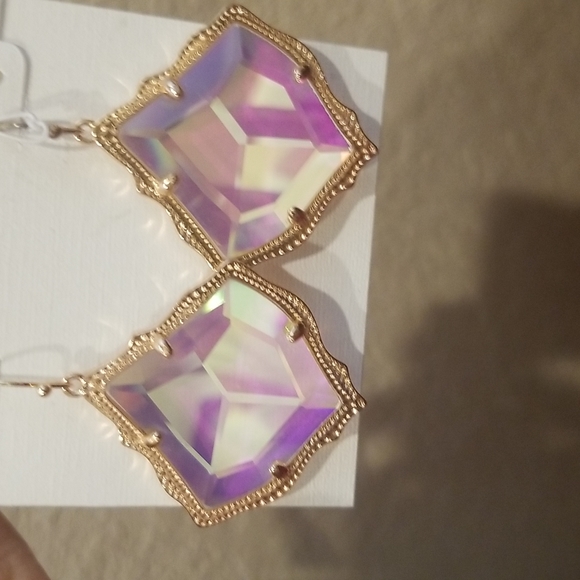 Kendra Scott Faceted Earrings 14K Rose Gold plated over brass . Pretty Dichroic - Picture 4 of 9